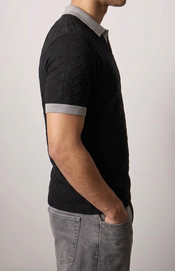 Chevron Knit Polo — Black