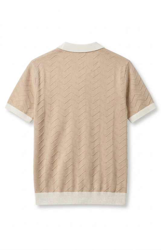 Chevron Knit Polo — Beige