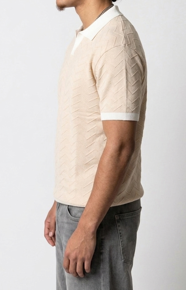 Chevron Knit Polo — Beige