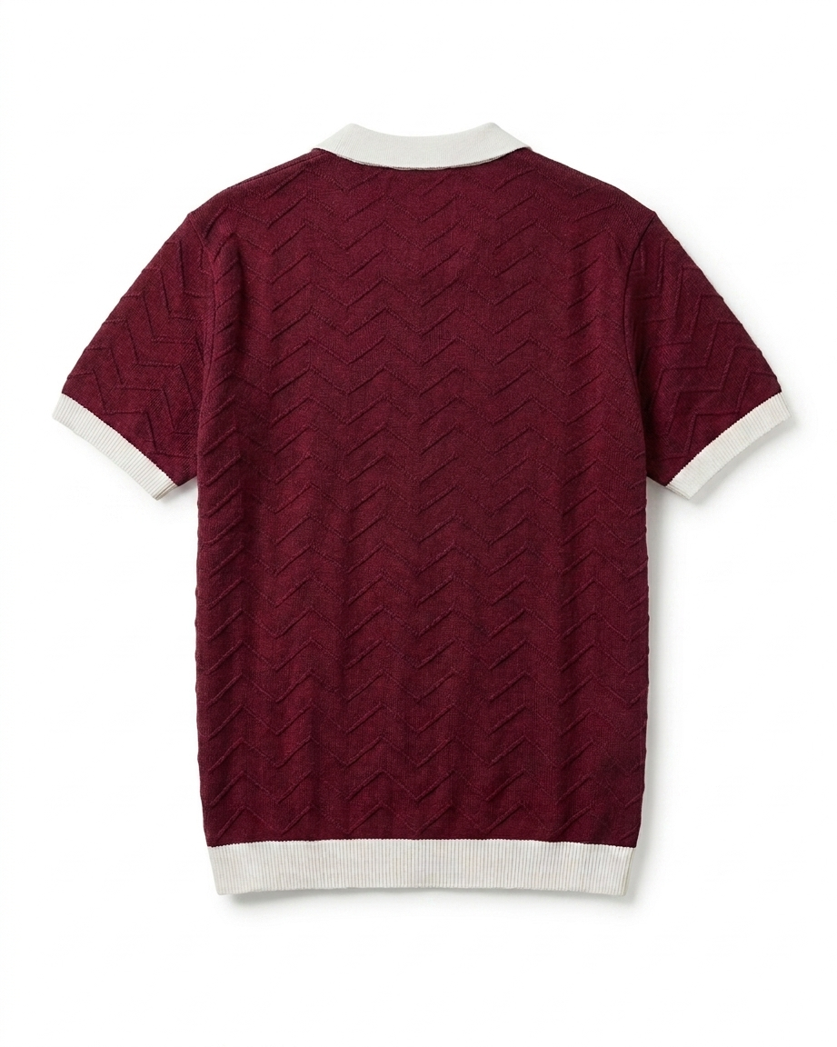 Chevron Knit Polo — Wine