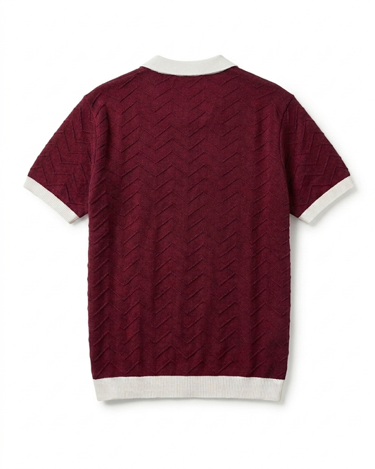 Chevron Knit Polo — Wine