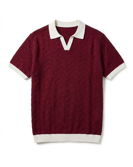 Chevron Knit Polo — Wine