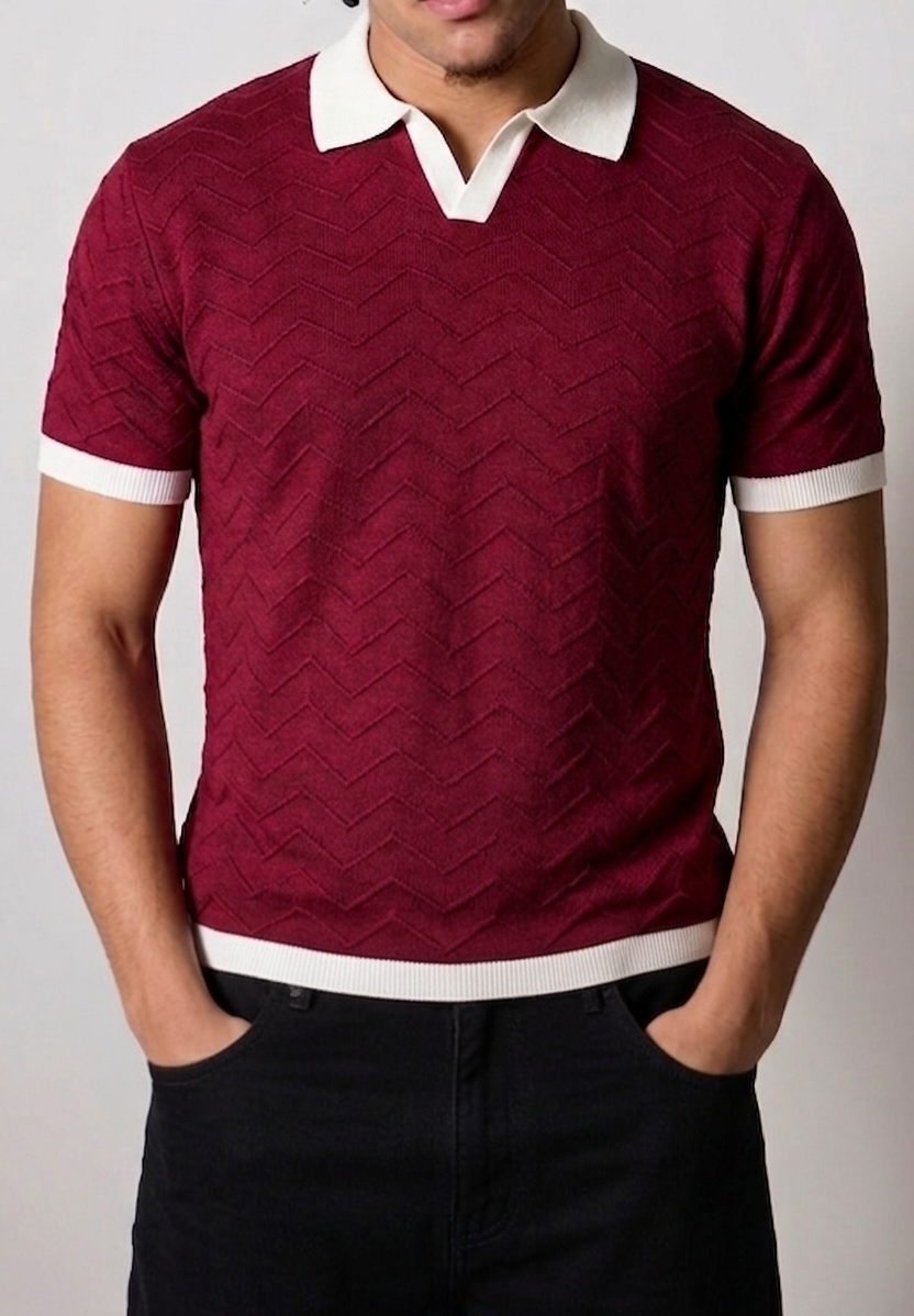 Chevron Knit Polo — Wine
