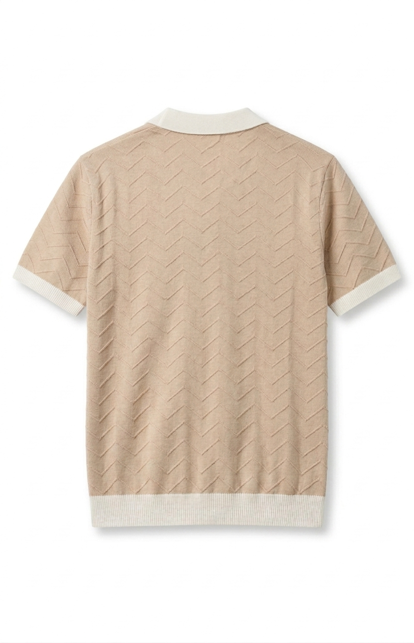 Chevron Knit Polo — Beige