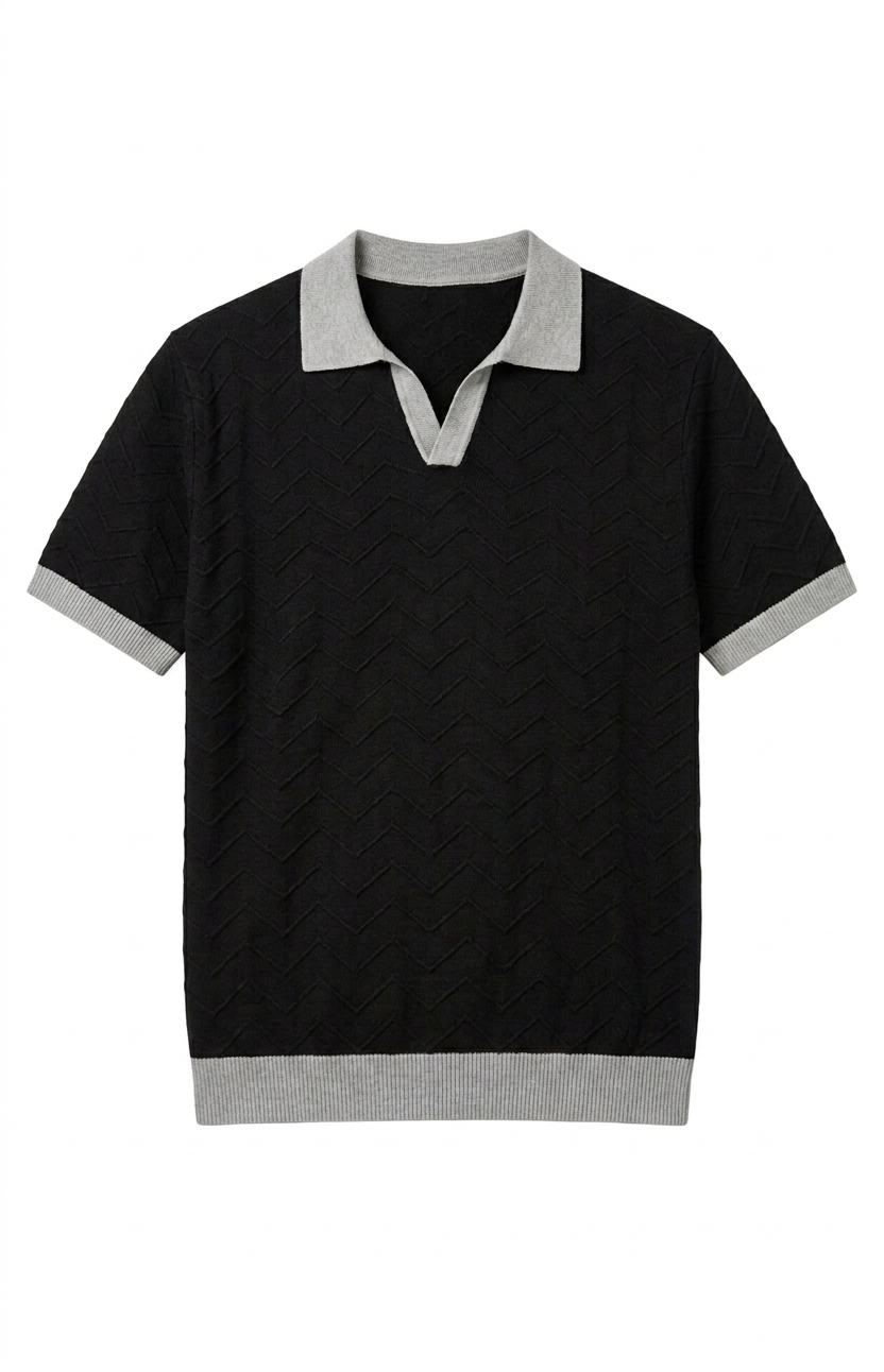 Chevron Knit Polo — Black