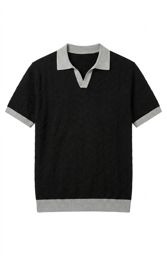 Chevron Knit Polo — Black