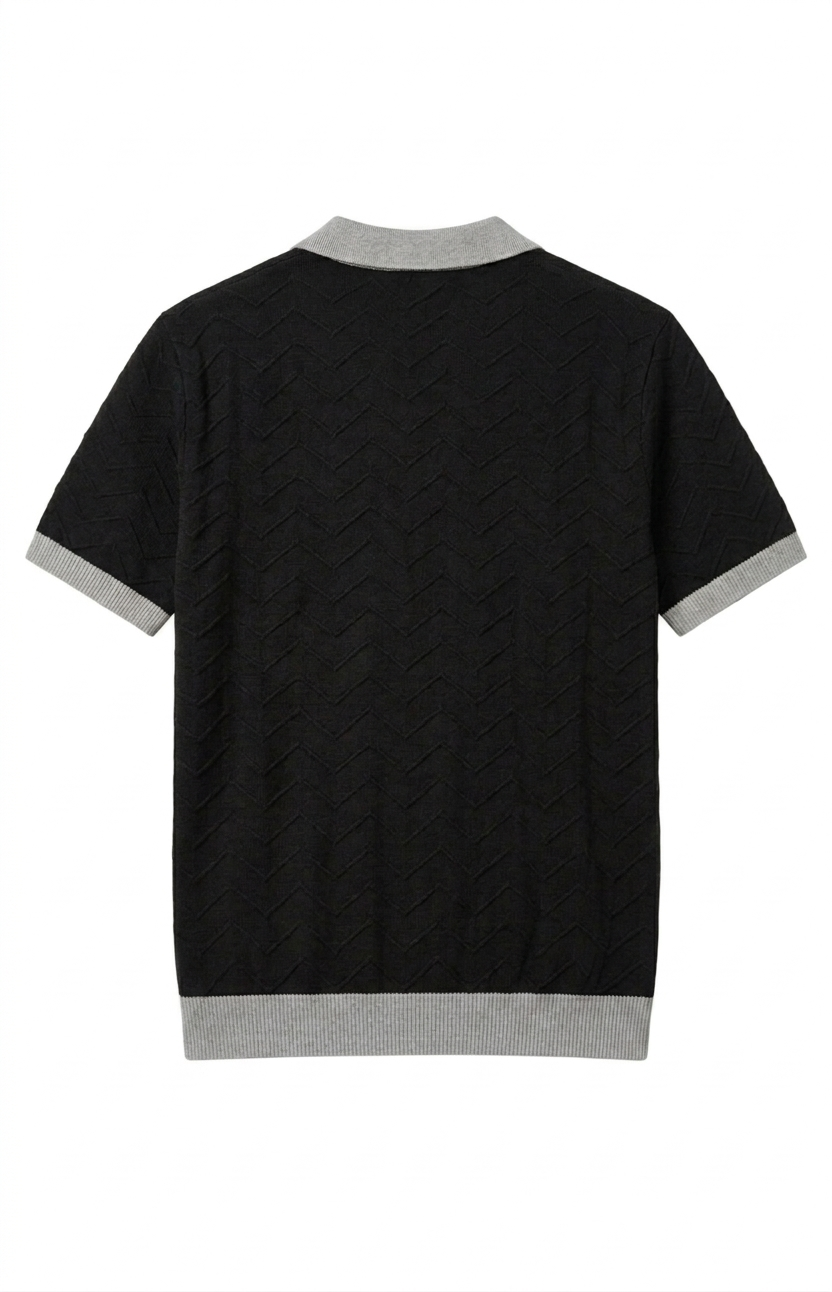 Chevron Knit Polo — Black