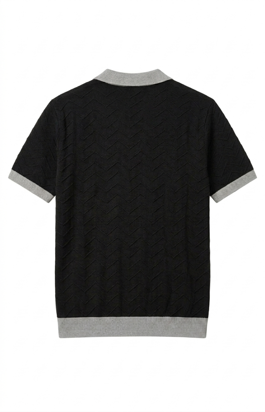 Chevron Knit Polo — Black