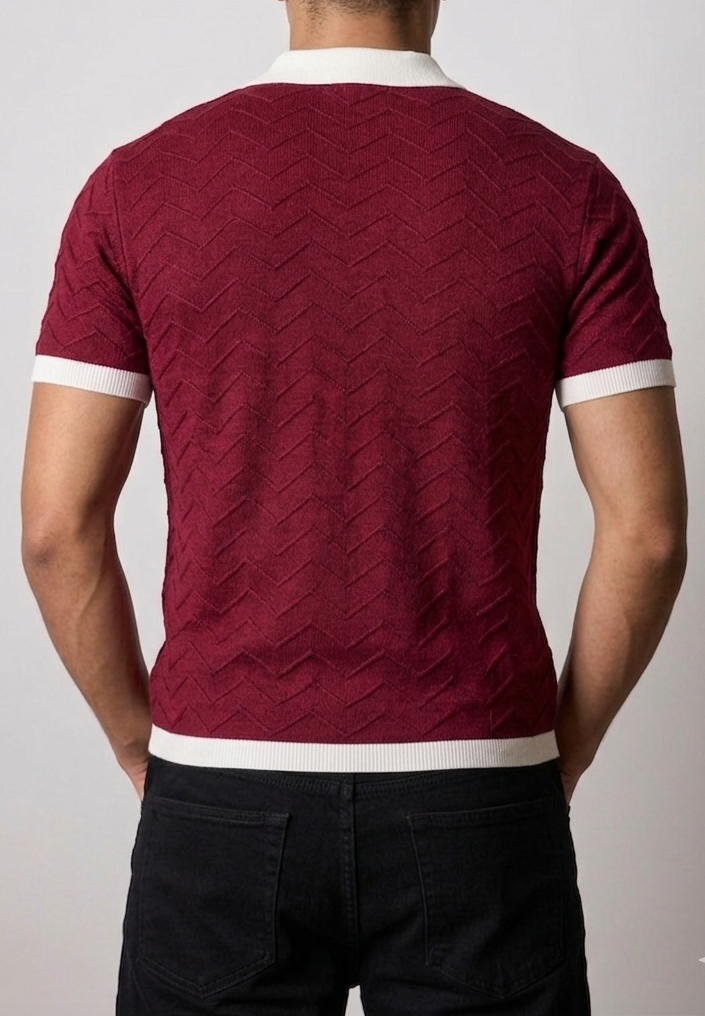 Chevron Knit Polo — Wine