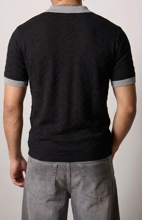 Chevron Knit Polo — Black