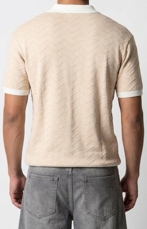 Chevron Knit Polo — Beige