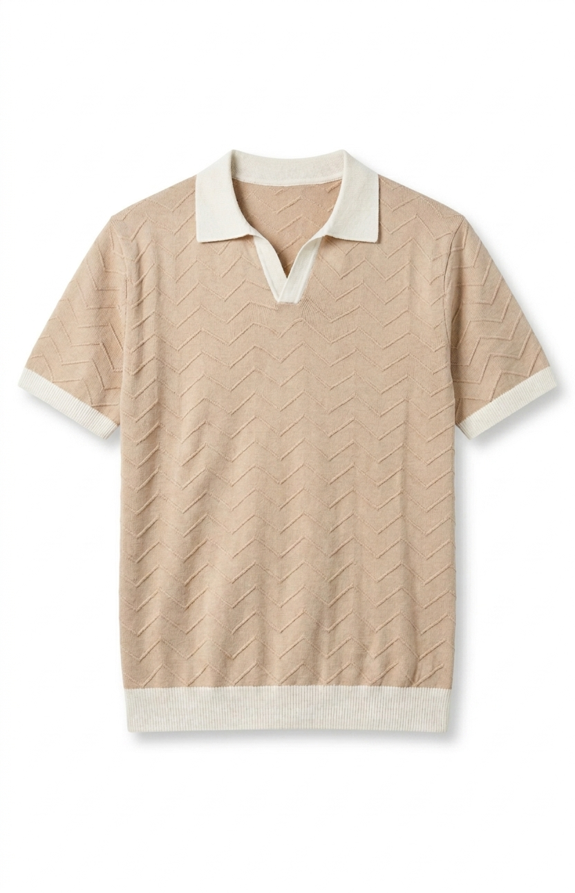 Chevron Knit Polo — Beige