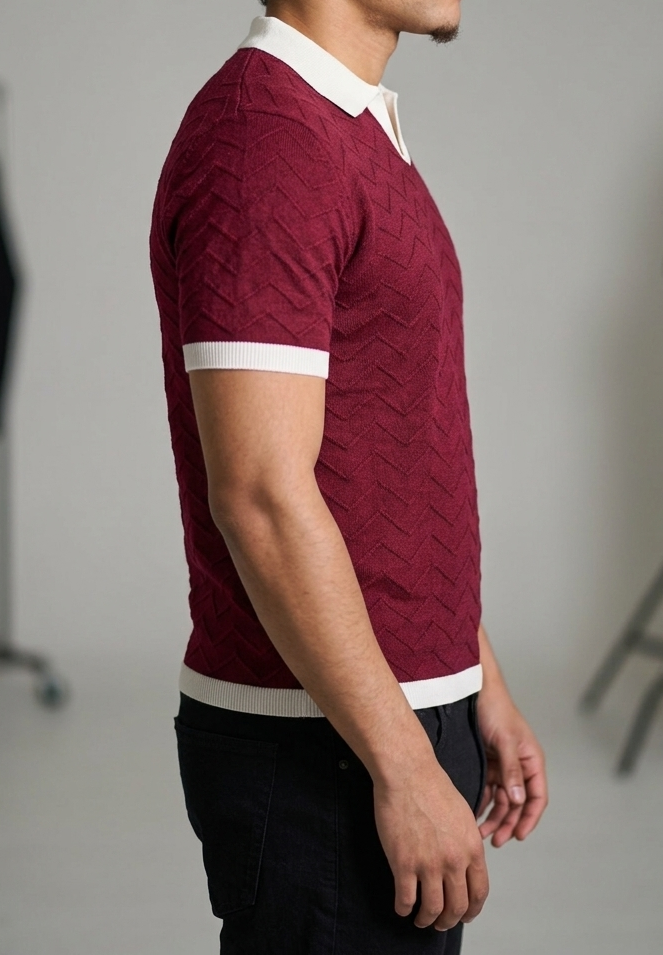 Chevron Knit Polo — Wine